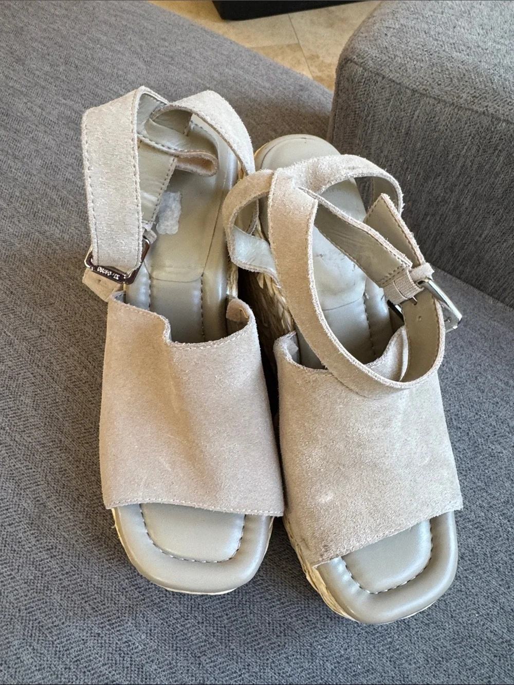 Marc Fisher Taupe Suede Espadrille Ankle-Strap Wedge